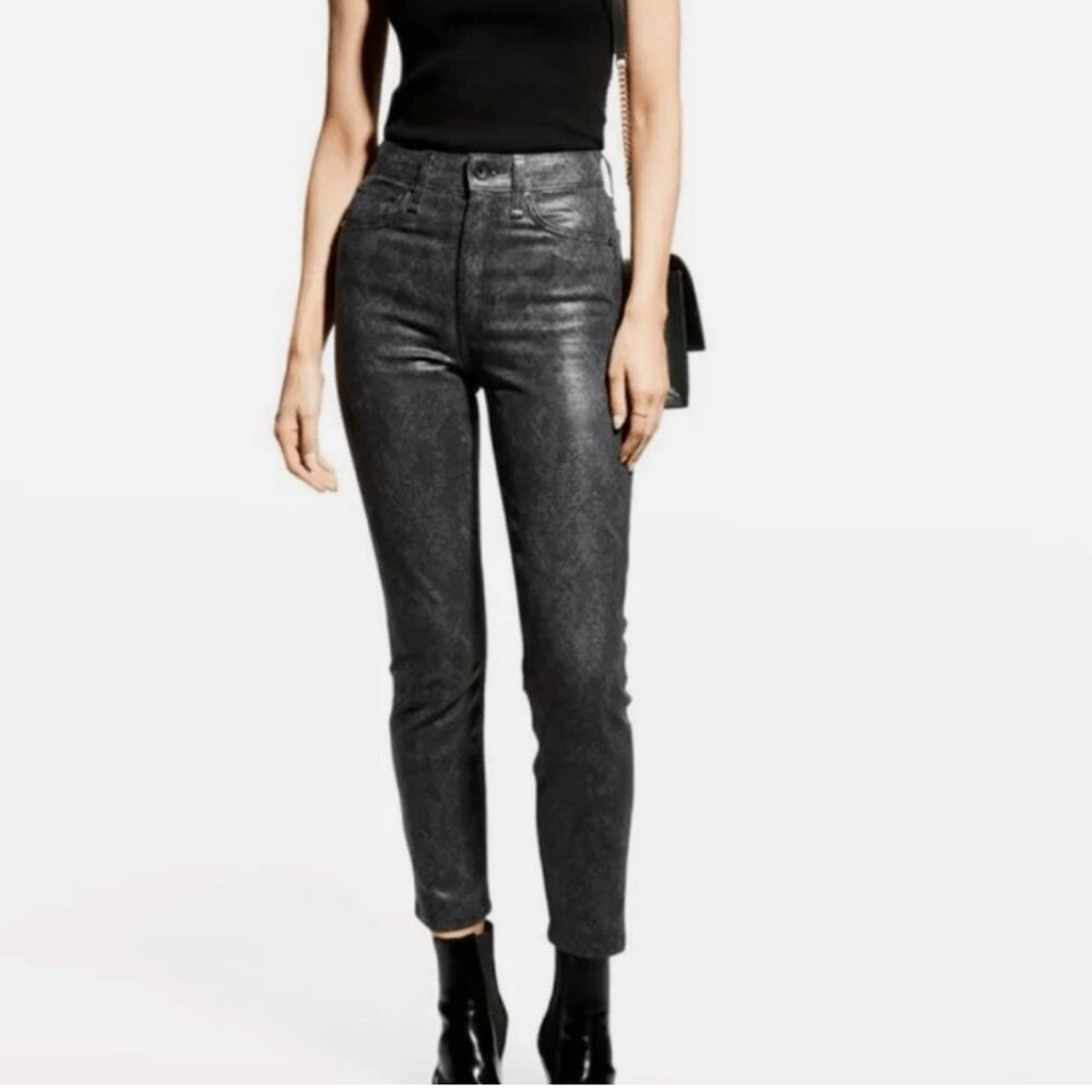 Rag & Bone Nina High Rise Ankle Cigarette Jeans Black Snake Foil SZ 30 NWT $255